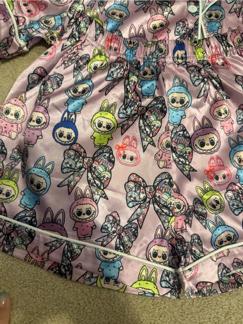 Tweenstyle Pink Satin Kids Pajama Set with Colorful Character Print